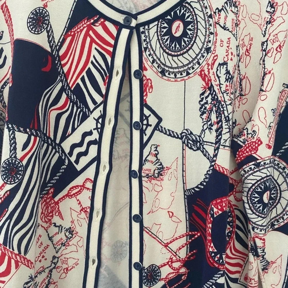 Talbots Large Petite Maps Nautical Charming Cardigan Sweater 3/4 Sleeves Soft - Picture 4 of 6